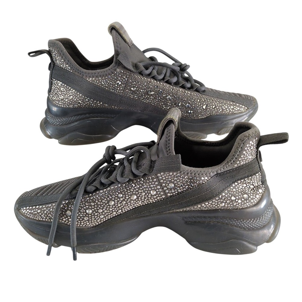Steve Madden Maxima Sneakers Womens 10 Gray Rhinestone Knit Chunky Platform Shoe